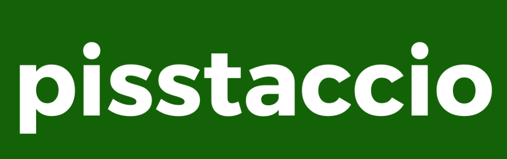 Typographic Pisstaccio logo with white letters and royal green background