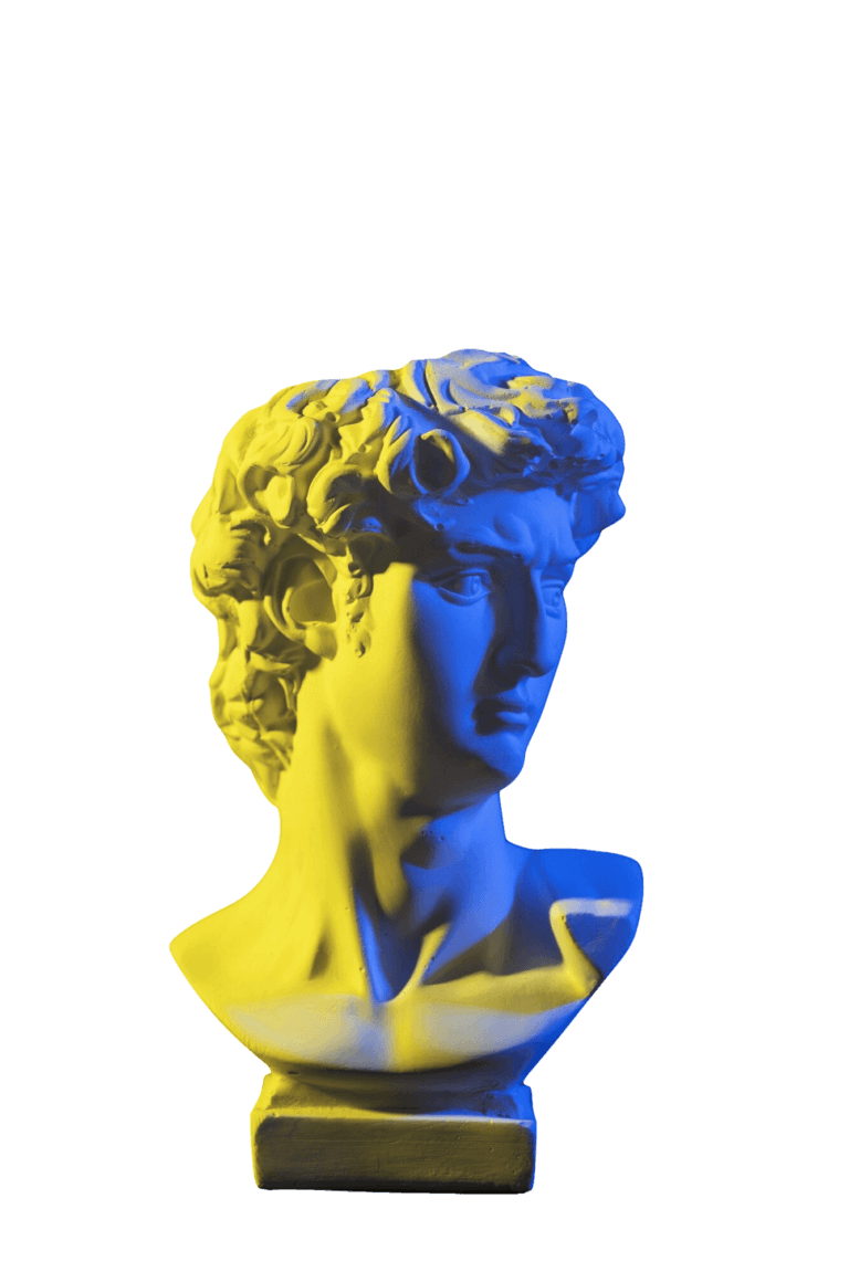 AI generated sculpture of Michelangelo's David in yellow and blue colors