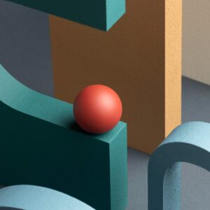 Red ball hanging on the edge of a rectangularly shaped figure